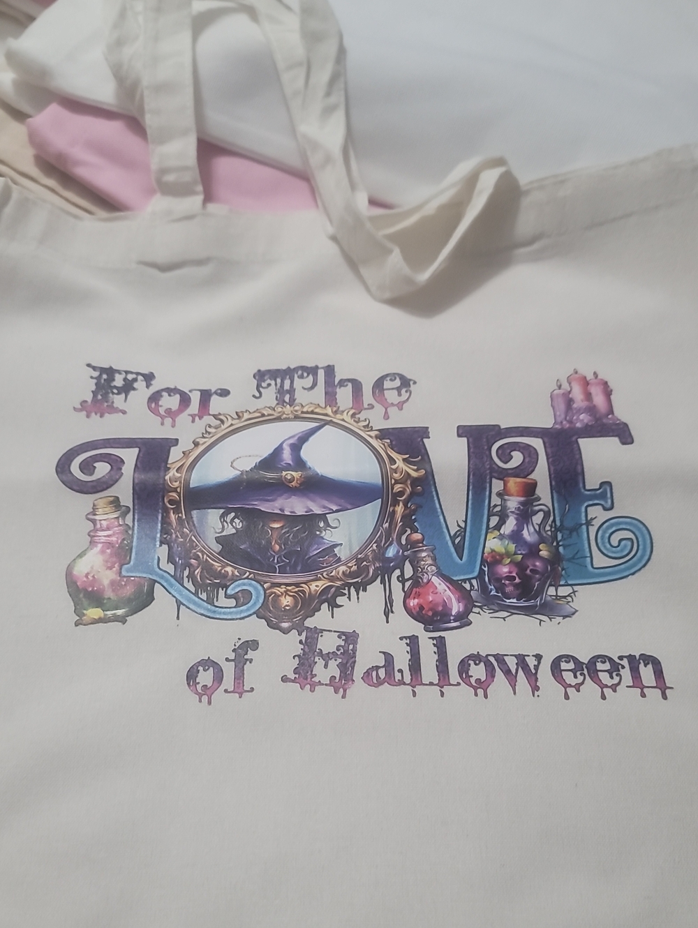 Canvas Tote Bag - Halloween 'Love' Graphic in Purple and Blue